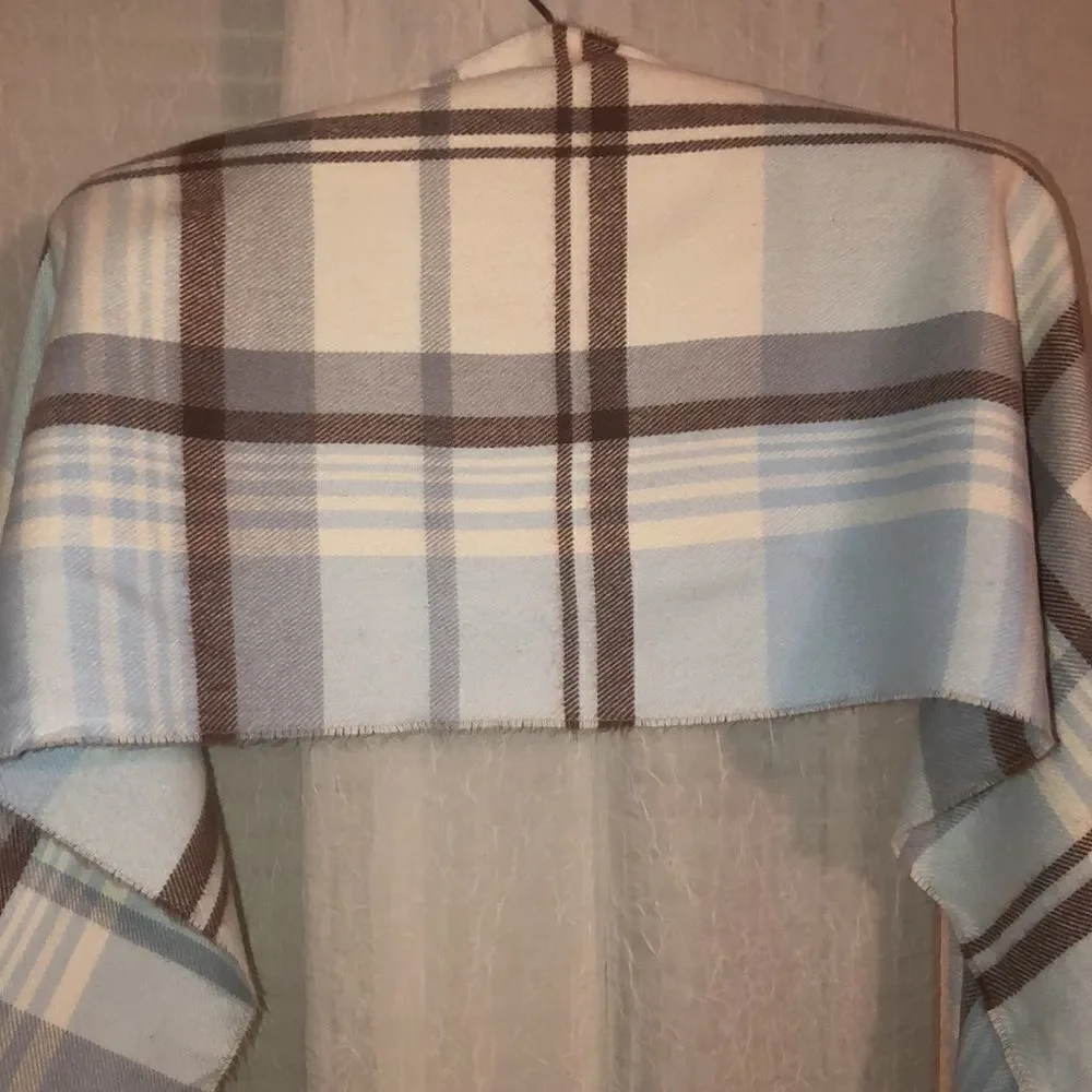 Blue White Brown Gray Plaid Scarf